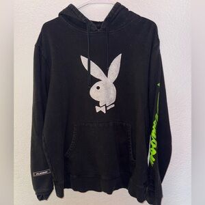 Playboy Black Hoodie with white fluffy Logo